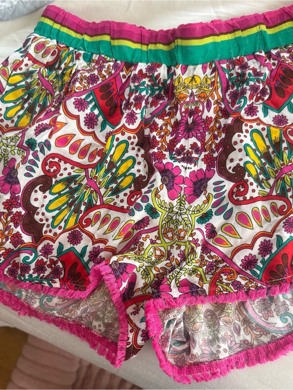 Trina Turk Multicolor Floral Paisley Shorts with Pink Trim
